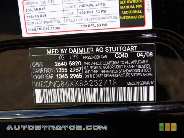 2008 Mercedes-Benz S 550 4Matic Sedan 5.5 Liter DOHC 32-Valve V8 7 Speed Automatic