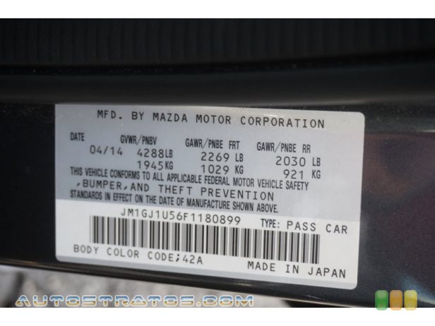 2015 Mazda Mazda6 Sport 2.5 Liter SKYACTIVE-G DI DOHC 16-Valve VVT 4 Cylinder SKYACTIV-Drive 6 Speed Sport Automatic