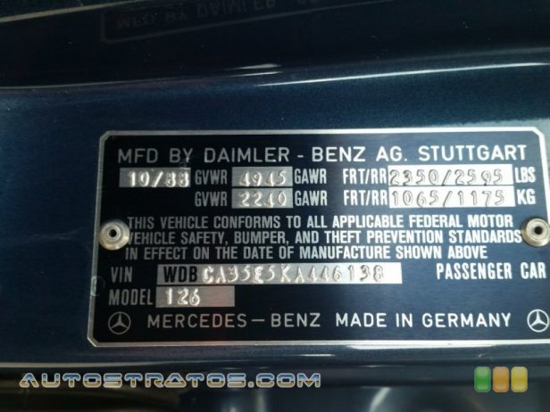 1989 Mercedes-Benz S Class 420 SEL 4.2 Liter SOHC 16-Valve V8 4 Speed Automatic