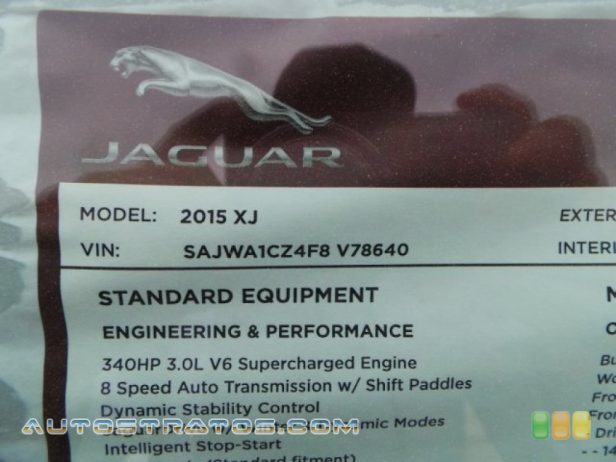 2015 Jaguar XJ XJ 3.0 Liter Supercharged DOHC 24-Valve V6 8 Speed Automatic