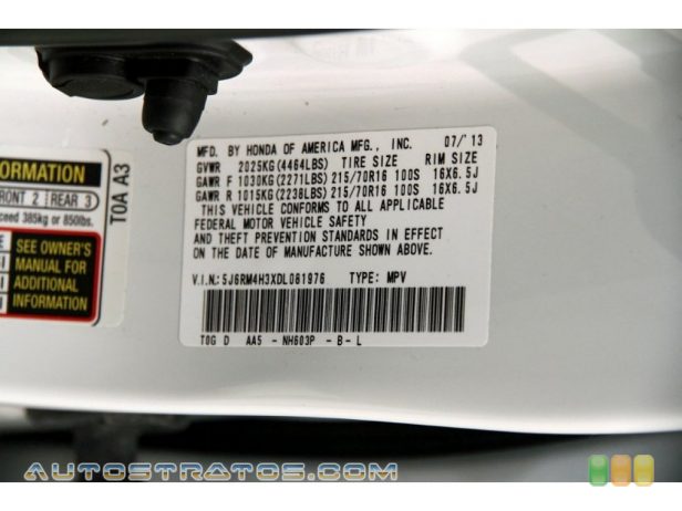 2013 Honda CR-V LX AWD 2.4 Liter DOHC 16-Valve i-VTEC 4 Cylinder 5 Speed Automatic