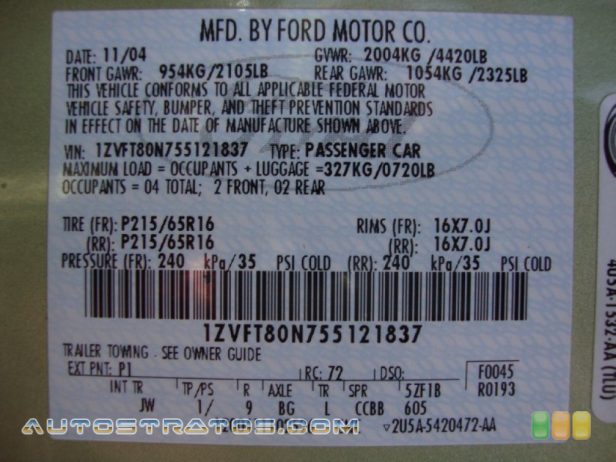 2005 Ford Mustang V6 Deluxe Coupe 4.0 Liter SOHC 12-Valve V6 5 Speed Manual