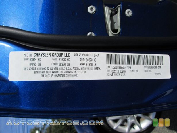 2014 Dodge Dart SXT 2.4 Liter SOHC 16-Valve MultiAir Tigershark 4 Cylinder 6 Speed Powertech Automatic