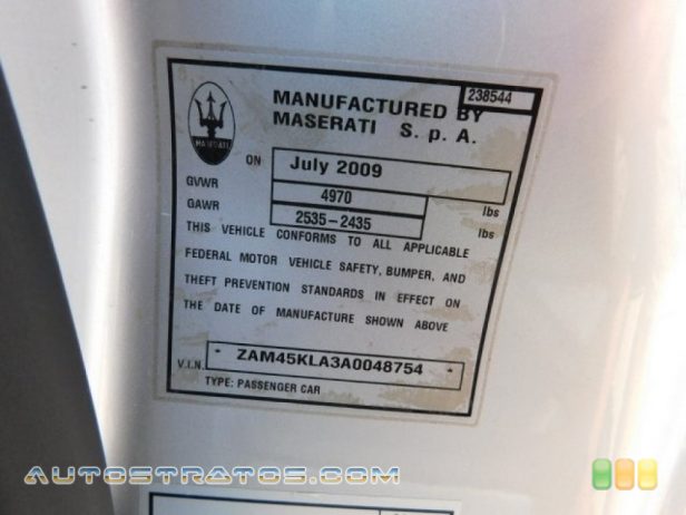 2010 Maserati GranTurismo S 4.7 Liter DOHC 32-Valve VVT V8 6 Speed ZF Paddle-Shift Automatic