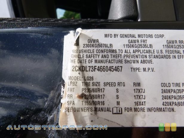 2006 Pontiac Torrent AWD 3.4 Liter OHV 12-Valve V6 5 Speed Automatic
