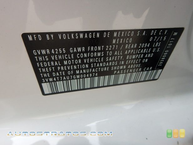 2016 Volkswagen Golf GTI 4 Door 2.0T S 2.0 Liter FSI Turbocharged DOHC 16-Valve VVT 4 Cylinder 6 Speed Automatic