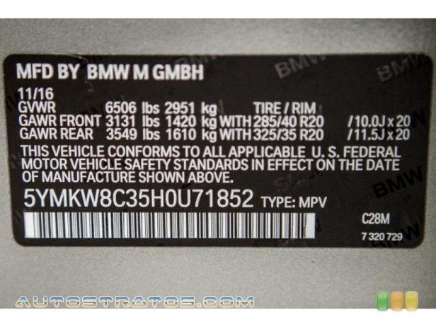 2017 BMW X6 M  4.4 Liter M TwinPower Turbocharged DOHC 32-Valve VVT V8 8 Speed M Sport Automatic