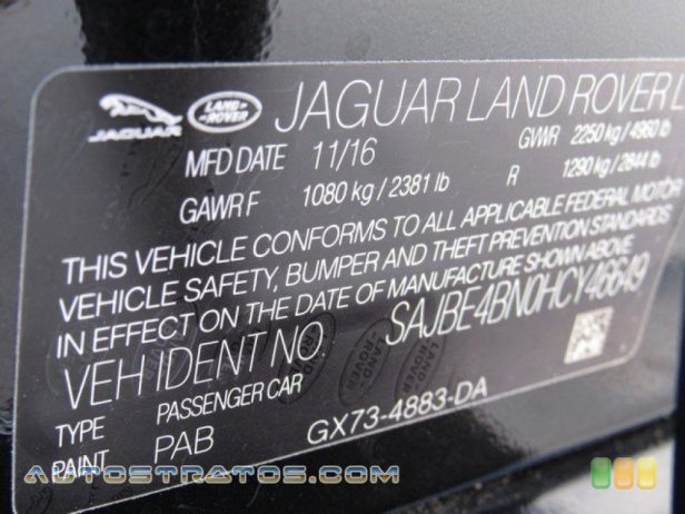 2017 Jaguar XF 20d Prestige 2.0 Liter Turbocharged Diesel DOHC 16-Valve 4 Cylinder 8 Speed Automatic