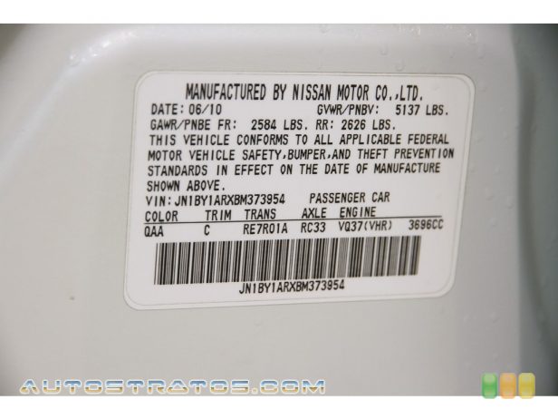 2011 Infiniti M 37x AWD Sedan 3.7 Liter DOHC 24-Valve VVEL CVTCS V6 7 Speed ASC Automatic