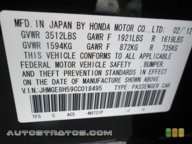 2012 Honda Fit Sport 1.5 Liter SOHC 16-Valve i-VTEC 4 Cylinder 5 Speed Automatic
