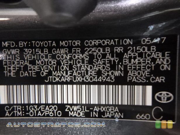 2017 Toyota Prius Prius Four 1.8 Liter DOHC 16-Valve VVT-i 4 Cylinder/Electric Hybrid Engine ECVT Automatic