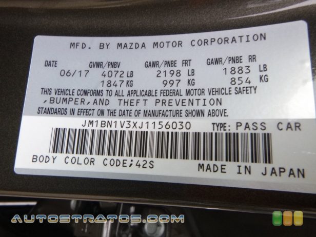 2018 Mazda MAZDA3 Touring 4 Door 2.5 Liter SKYACTIV-G DI DOHC 16-Valve VVT 4 Cylinder SKYACTIV-DRIVE2 6 Speed Automatic