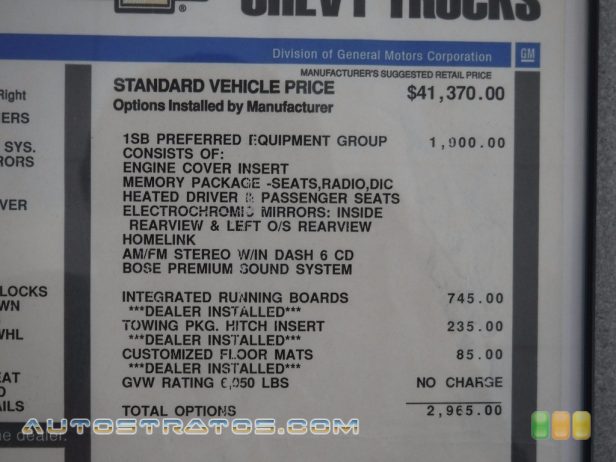 2004 Chevrolet SSR  5.3 Liter OHV 16-Valve V8 4 Speed Automatic