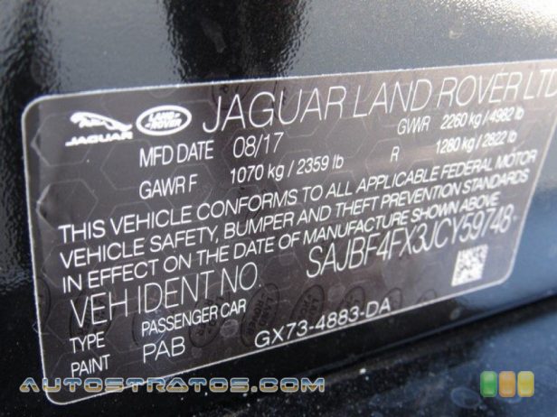 2018 Jaguar XF R-Sport 2.0 Liter Turbocharged DOHC 16-Valve VVT 4 Cylinder 8 Speed Automatic