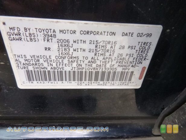1999 Toyota RAV4 4WD 2.0 Liter DOHC 16-Valve 4 Cylinder 4 Speed Automatic