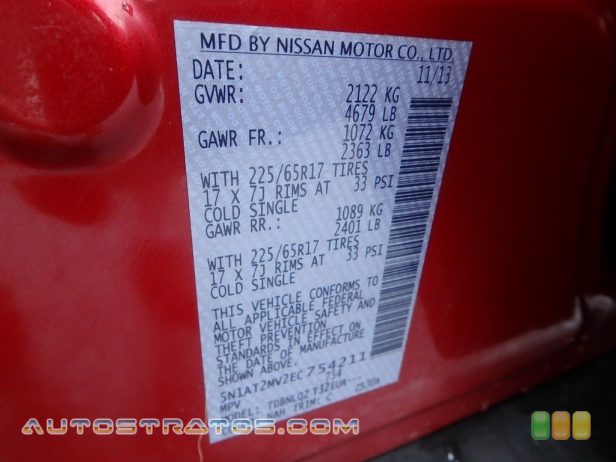2014 Nissan Rogue SV AWD 2.5 Liter DOHC 16-Valve CVTCS 4 Cylinder Xtronic CVT Automatic