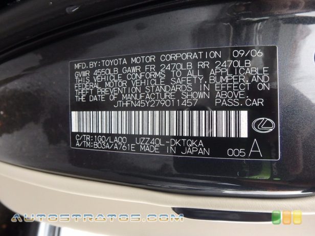 2007 Lexus SC 430 Convertible 4.3 Liter DOHC 32-Valve VVT-i V8 6 Speed Automatic