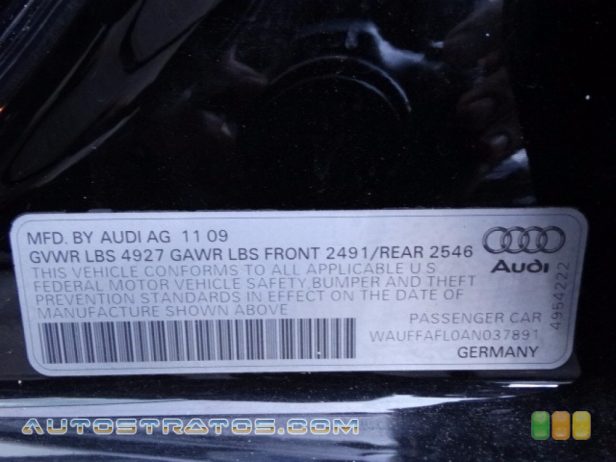 2010 Audi A4 2.0T quattro Sedan 2.0 Liter FSI Turbocharged DOHC 16-Valve VVT 4 Cylinder 6 Speed Tiptronic Automatic