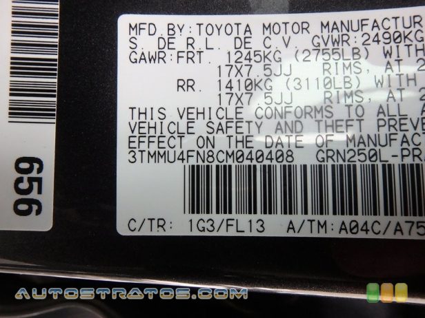 2012 Toyota Tacoma V6 TRD Sport Double Cab 4x4 4.0 Liter DOHC 24-Valve VVT-i V6 5 Speed Automatic