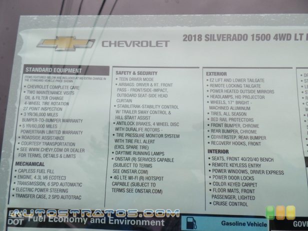 2018 Chevrolet Silverado 1500 LT Regular Cab 4x4 5.3 Liter DI OHV 16-Valve VVT EcoTech3 V8 6 Speed Automatic