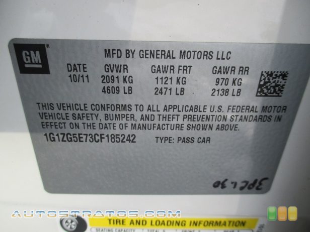 2012 Chevrolet Malibu LTZ 3.6 Liter DOHC 24-Valve VVT V6 6 Speed Automatic