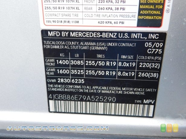 2009 Mercedes-Benz ML 350 4Matic 3.5 Liter DOHC 24-Valve VVT V6 7 Speed Automatic