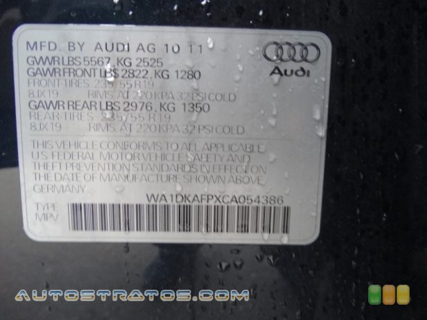 2012 Audi Q5 3.2 FSI quattro 3.2 Liter FSI DOHC 24-Valve VVT V6 8 Speed Tiptronic Automatic