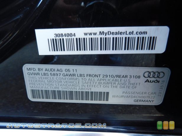 2012 Audi A8 L 4.2 quattro 4.2 Liter FSI DOHC 32-Valve VVT V8 8 Speed Tiptronic Automatic