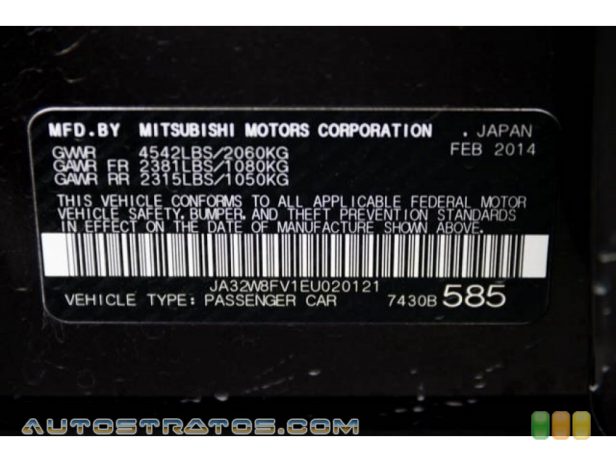 2014 Mitsubishi Lancer Evolution GSR 2.0 Liter Turbocharged DOHC 16-Valve MIVEC 4 Cylinder 5 Speed Manual