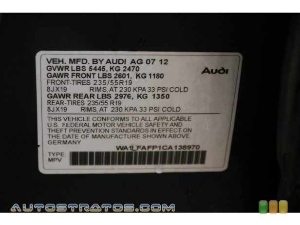 2012 Audi Q5 2.0 TFSI quattro 2.0 Liter FSI Turbocharged DOHC 16-Valve VVT 4 Cylinder 8 Speed Tiptronic Automatic