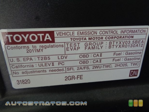 2011 Toyota Camry XLE V6 3.5 Liter DOHC 24-Valve Dual VVT-i V6 6 Speed ECT-i Automatic