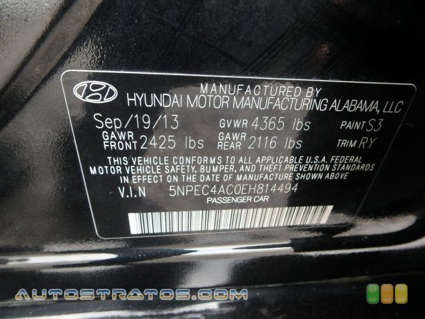 2014 Hyundai Sonata Limited 2.4 Liter GDI DOHC 16-Valve Dual-CVVT 4 Cylinder 6 Speed SHIFTRONIC Automatic