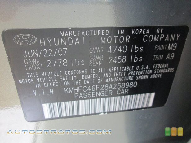 2008 Hyundai Azera Limited 3.8 Liter DOHC 24-Valve VVT V6 5 Speed Automatic