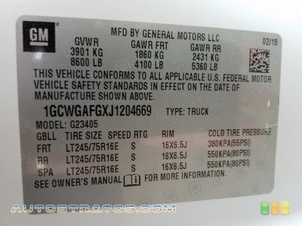2018 Chevrolet Express 2500 Cargo WT 6.0 Liter FlexFuel OHV 16-Valve Vortec V8 6 Speed Automatic