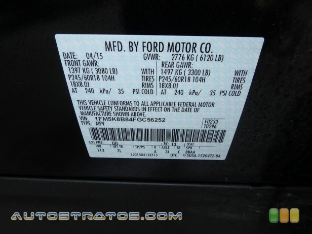 2015 Ford Explorer 4WD 3.5 Liter DOHC 24-Valve Ti-VCT V6 6 Speed Automatic