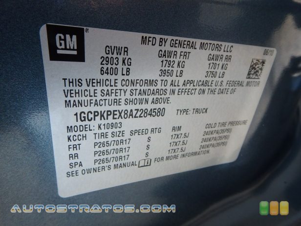 2010 Chevrolet Silverado 1500 Regular Cab 4x4 4.3 Liter OHV 12-Valve Vortec V6 4 Speed Automatic