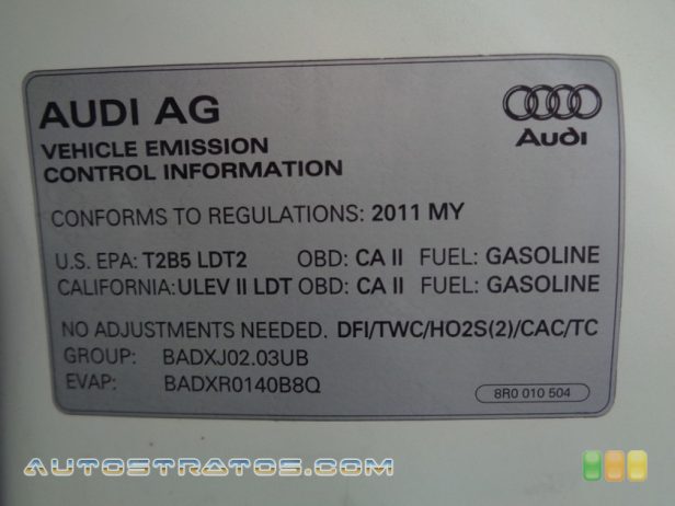 2011 Audi Q5 2.0T quattro 2.0 Liter FSI Turbocharged DOHC 16-Valve VVT 4 Cylinder 6 Speed Tiptronic Automatic