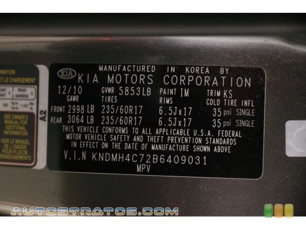2011 Kia Sedona EX 3.5 Liter DOHC 24-Valve V6 6 Speed Sportmatic Automatic