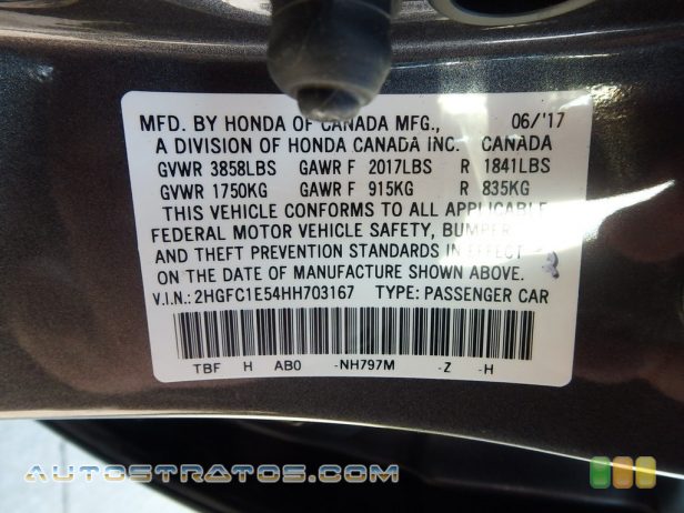 2017 Honda Civic Si Sedan 1.5 Liter Turbocharged DOHC 16-Valve 4 Cylinder 6 Speed Manual