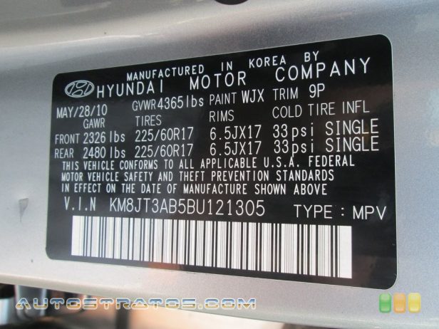 2011 Hyundai Tucson GL 2.0 Liter DOHC 16-Valve CVVT 4 Cylinder 5 Speed Manual