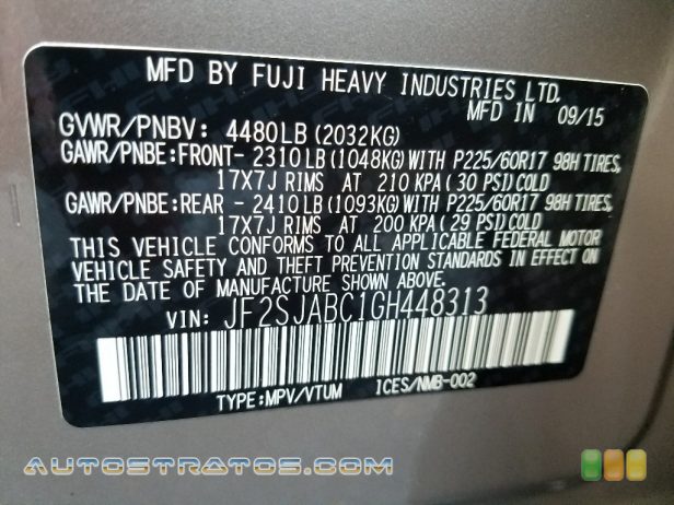 2016 Subaru Forester 2.5i 2.5 Liter DOHC 16-Valve VVT Flat 4 Cylinder Lineartronic CVT Automatic