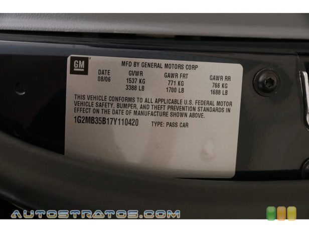 2007 Pontiac Solstice Roadster 2.4 Liter DOHC 16-Valve 4 Cylinder 5 Speed Manual