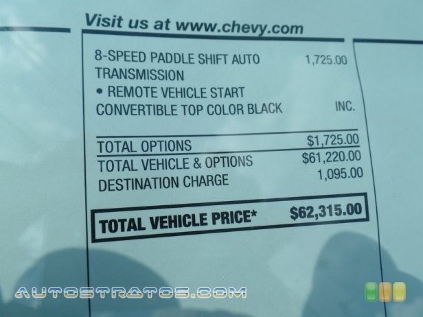 2019 Chevrolet Corvette Stingray Convertible 6.2 Liter DI OHV 16-Valve VVT LT1 V8 8 Speed Automatic