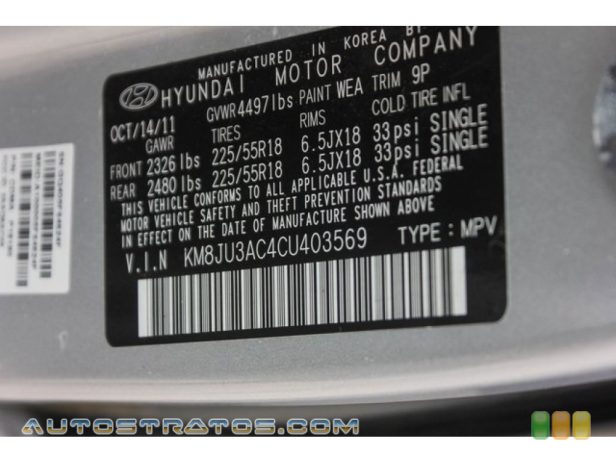 2012 Hyundai Tucson Limited 2.4 Liter DOHC 16-Valve CVVT 4 Cylinder 6 Speed SHIFTRONIC Automatic