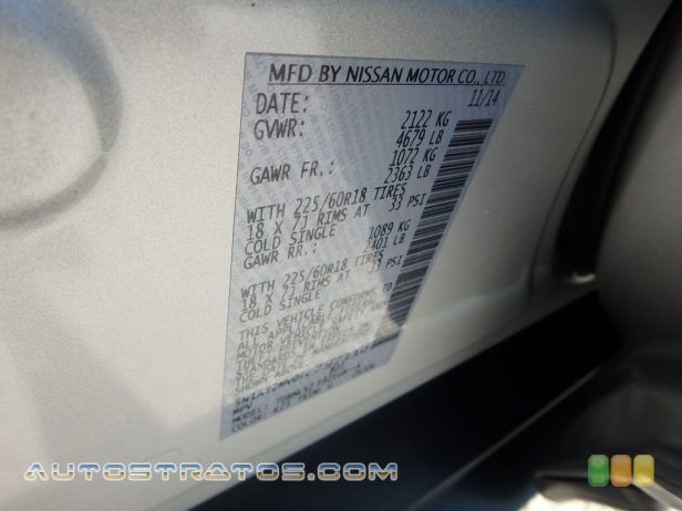 2015 Nissan Rogue SL AWD 2.5 Liter DOHC 16-Valve CVTCS 4 Cylinder Xtronic CVT AUtomatic