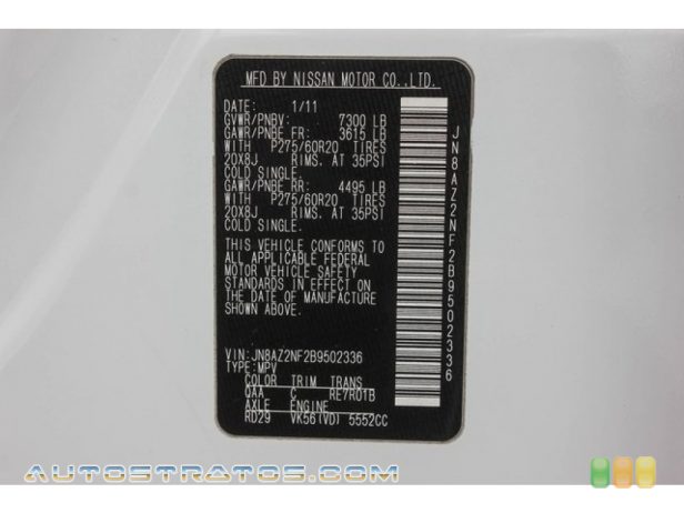2011 Infiniti QX 56 5.6 Liter DIG DOHC 32-Valve CVTCS V8 7 Speed ASC Automatic