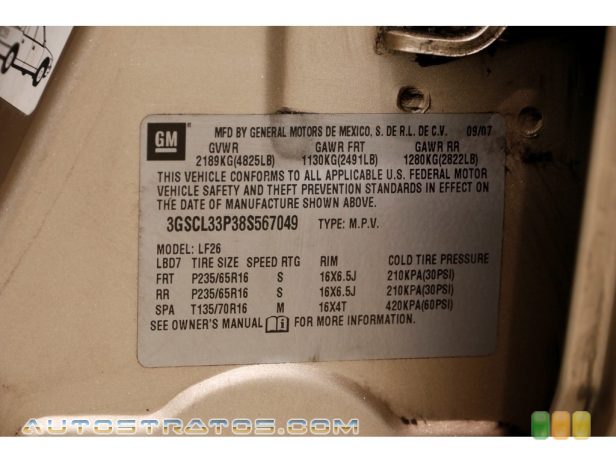 2008 Saturn VUE XE 2.4 Liter DOHC 16-Valve 4 Cylinder 4 Speed Automatic