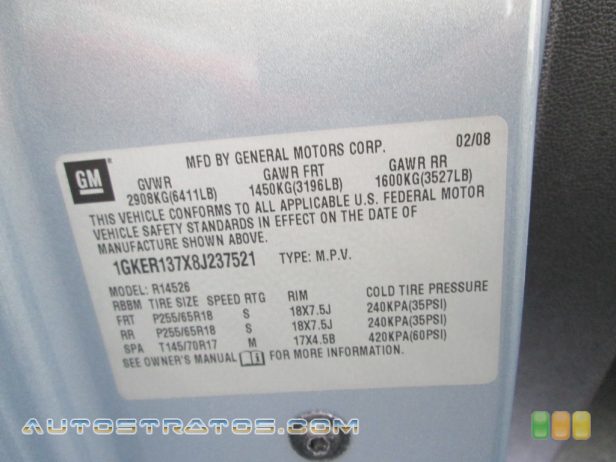 2008 GMC Acadia SLE 3.6 Liter DOHC 24-Valve VVT V6 6 Speed Automatic