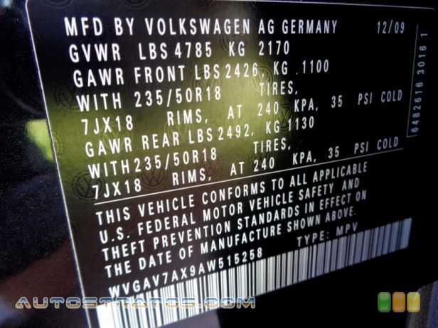 2010 Volkswagen Tiguan Wolfsburg Edition 2.0 Liter FSI Turbocharged DOHC 16-Valve VVT 4 Cylinder 6 Speed Tiptronic Automatic