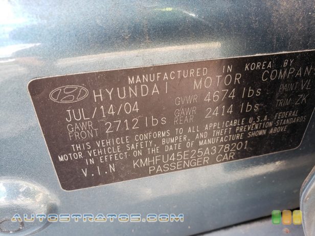 2005 Hyundai XG350 L 3.5 Liter DOHC 24-Valve V6 5 Speed Automatic